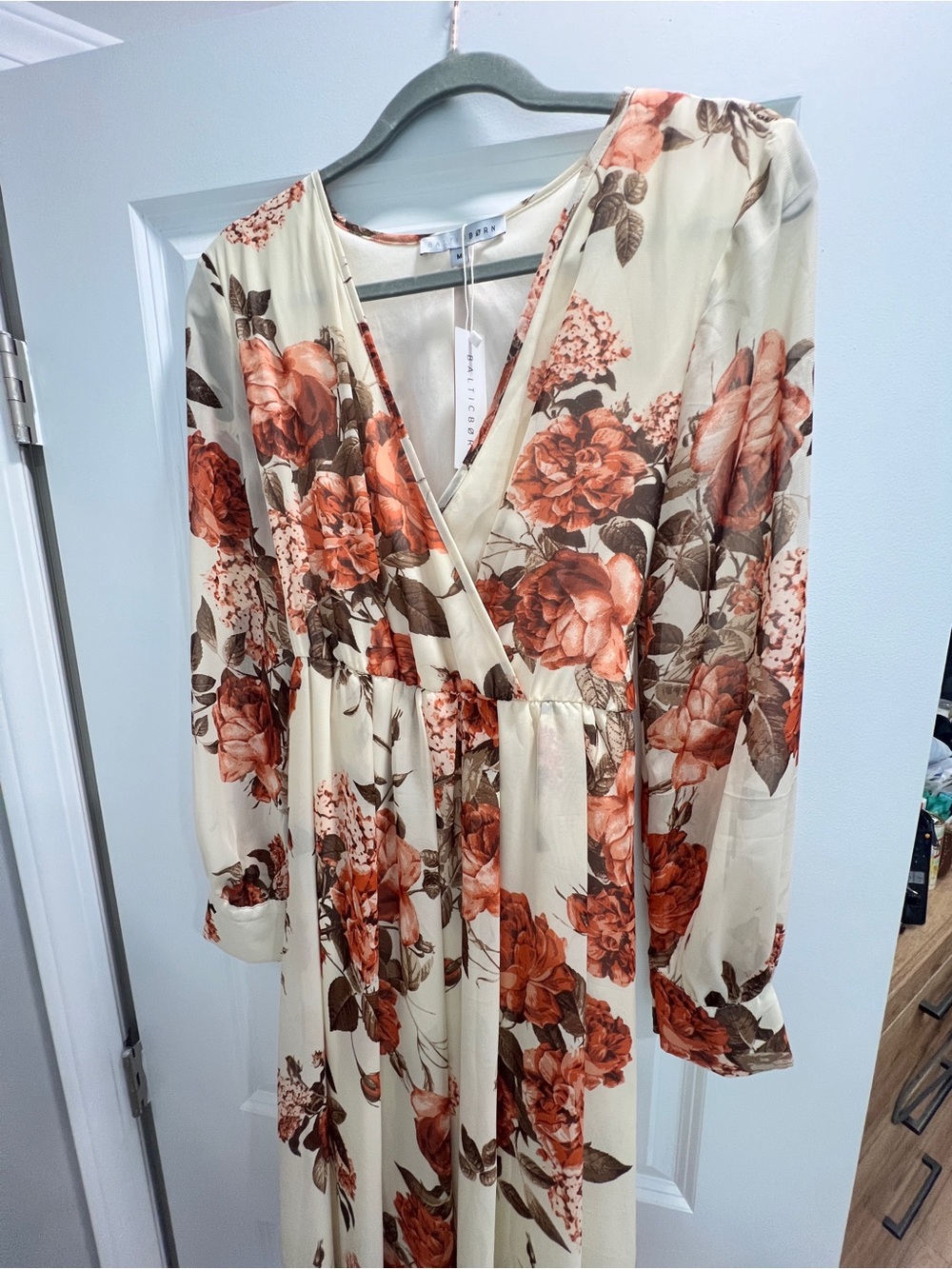 Baltic Born | Floral Wrap Maxi Dress - Cream with Rust Floral